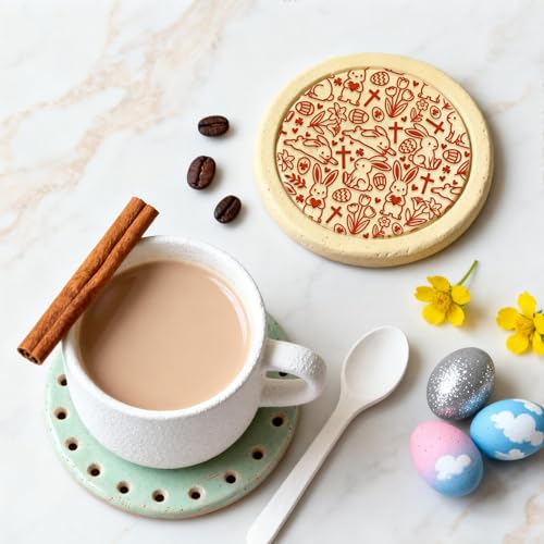 CHGCRAFT 16 Sheets Easter Element Clay Texture Mat Easter Bunny Polymer Clay Texture Sheets DIY Tools for Pottery Earring Jewelry Making Stamp Engraving Machines, 3.9x2.6inch