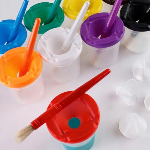 ordinarYone 10 x Leakproof Brush Wash Cups with Sealed Lid, Transparent Cup and Art Brush Set for Art Drawing