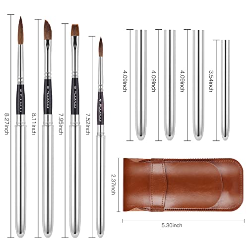 Kolinsky Sable Hair Round Watercolor Paint Brush 4Pcs Travel Set - Portable Compact Artist Brushes with Pocket for Art, Gouache, Acrylic, Oil Painting - color: Silvery-4