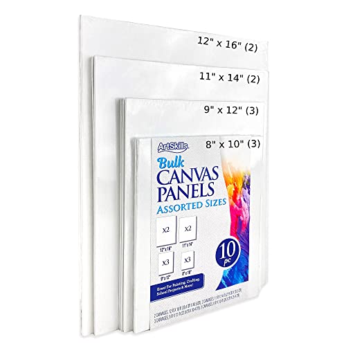 ArtSkills Bulk Canvas Pack of Blank Canvas Boards for Painting, Assorted Large & Small Canvas Panels, 12x16, 11x14, 9x12, & 8x10, 10 Pieces