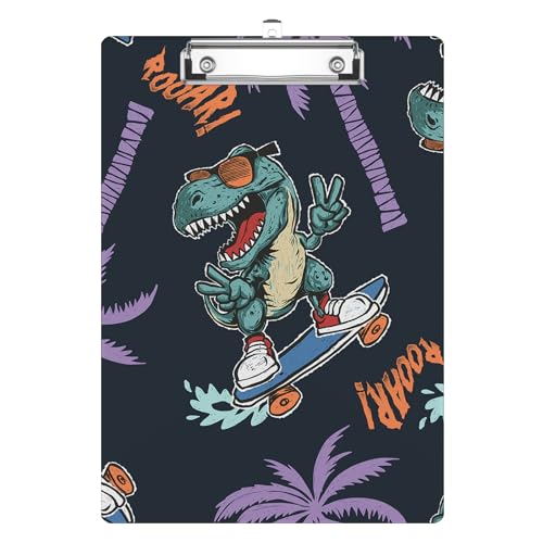 Funny Dinosaur Clipboard Decorative Clip Board with Metal Clip A4 Standard Size 12.5" X 8.7" for Teacher Students Nurses Office - color: Funny Dinosaur
