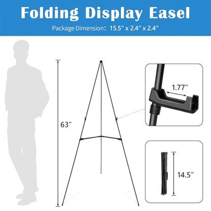 Falling in Art Display Easel Stand, 63" Instant Adjustable Poster Easel, Easy Folding Portable Tripod Stand for Signs, Posters, Wedding, Holds 5 lbs (3 Pack) - style: Black 3-Pack