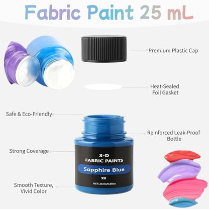 Fabric Paint Set, Pearlescent 12 Vibrant Colors Permanent Textile Paint (25ml/0.88oz) with Brushes & Stencils, Non-Toxic Fabric Paint for T-Shirts, Bags & DIY Art Projects - color: 12