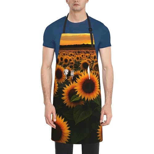 KKdskkds Tribal Boho Geometric Multi-Purpose Adjustable Waterproof Apron With Pocket For Men Women - color: Sunflower Field at Sunset