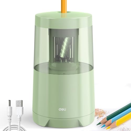 Deli Electric Pencil Sharpener, Automatic Pencil Sharpeners for No.2 Pencils Colored Pencils, Auto Stop, USB & Battery Operated for Students, Classroom, Home and Office, Green - color: Green