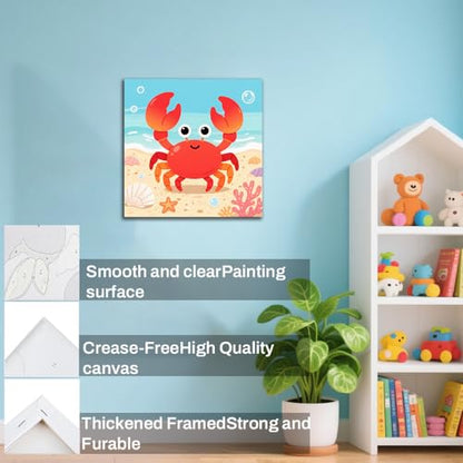 WEMEON Crab Paint by Numbers Kit for Kids with Frame and Easel, Easy Paint by Numbers Kits for Kids Ages 4-6, Small Painting by Number for Birthday Gift, Painting Party(10X10inch) - color: DMBK-0004-US(10X10inch)