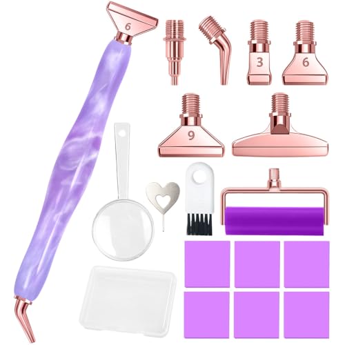Praise V Do Diamond Painting Art Drill Bead Dot Pick Pen Kit with Screw Stainless Steel Rose Metal Tip Nib Placer Roller Tool Accessories Ergonomic Stylus for 6D Diamond Paint Nail Art Lt Purple - color: Lt Purple-RoseGold Metal