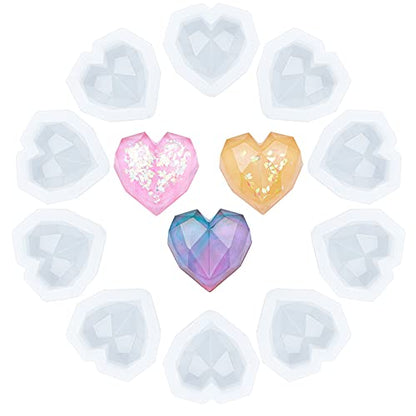 arricraft 10 Pcs Faceted Heart Silicone Resin Molds, Resin Casting Molds for for Resin Jewelry DIY Craft-Clear - color: Faceted Heart