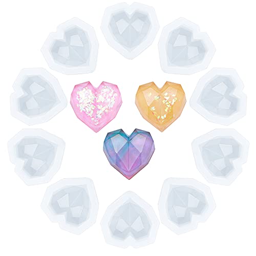 arricraft 10 Pcs Faceted Heart Silicone Resin Molds, Resin Casting Molds for for Resin Jewelry DIY Craft-Clear - color: Faceted Heart