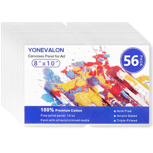 56 Pack 8x10 Inch Canvas Boards for Painting Bulk, Kids Art Novices Blank Canvases for Painting, Gesso Primed Acid-Free 100% Cotton Canvas Panels for Acrylic Oil Watercolor Tempera Paint - size: 8"x10" - 56pcs