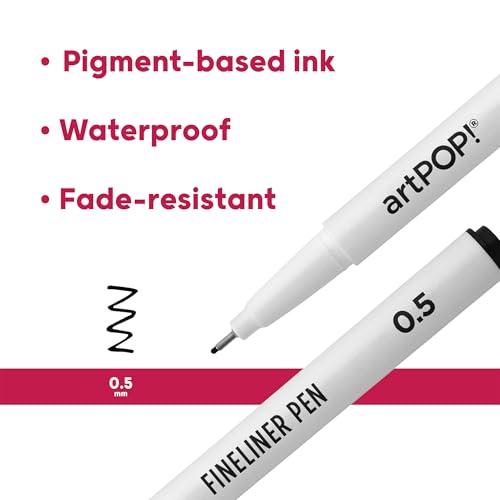 artPOP! Fineliner Pens, Waterproof Pigment Ink, Set of 3, Size 0.5, Perfect for Drawing, Sketching, Writing