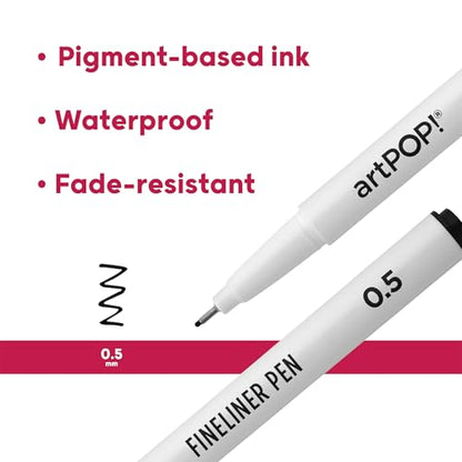 artPOP! Fineliner Pens, Waterproof Pigment Ink, Set of 3, Size 0.5, Perfect for Drawing, Sketching, Writing