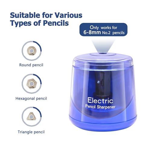 Electric Pencil Sharpener, Battery (Not lncluded) or USB Powered Small Portable for NO.2 Pencils, Automatic for Home and Office Blue