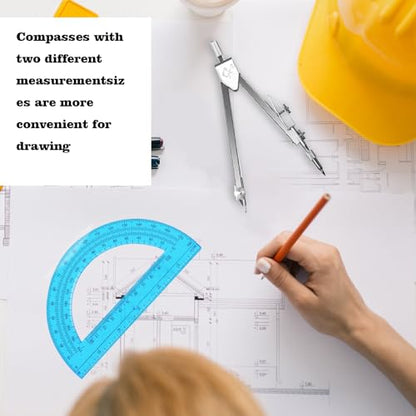 Students Geometry Math Set, Drawing Compass and 6 Inch Transparent Swing arm Protractor 180 Degree Math Protractor (Blue) - color: Blue