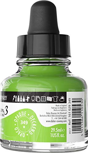 Daler-Rowney System3 Acrylic Ink Bottle Fluorescent Green 29.5ml - Versatile Acrylic Ink for Artists and Students - Opaque Calligraphy Ink for Drawing Illustrating Airbrushing Dip Pen Ink and More