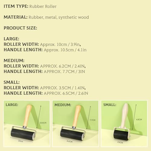 Glomora 3 Pack Rubber Brayer Roller,1.4/2.4/4 Inch Hard Rubber Brayer Rollers,Art Craft Roller for Printmaking,Ink,Wallpapers Stamping Gluing