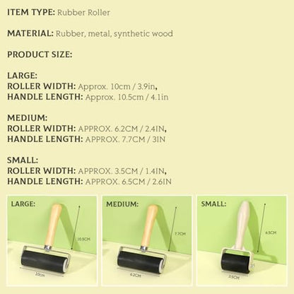 Glomora 3 Pack Rubber Brayer Roller,1.4/2.4/4 Inch Hard Rubber Brayer Rollers,Art Craft Roller for Printmaking,Ink,Wallpapers Stamping Gluing