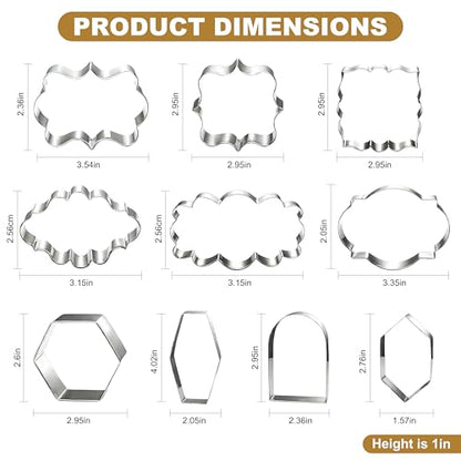 10 Pieces Plaque Frame Cookie Cutter Stainless Steel Biscuit Cutter Difference Shapes,Biscuit Wedding Baking Decorations Holiday Party (silver)
