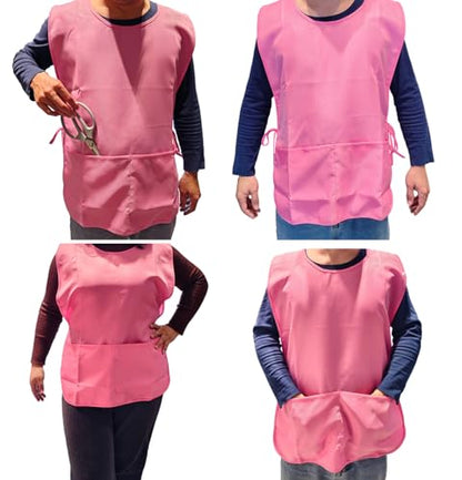 Large Smock Cobbler Apron for Men & Women, Adjustable Side Ties & 2 Pockets - color: Pink