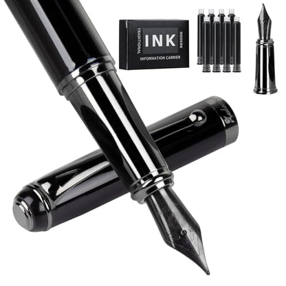 Fountain Pen-Smooth Writing Metal Water Pen with Gift Case Fine Nib Consistent Ink Flow Luxury Pen for Nice Pens Includes a Calligraphy Nib 8 Cartridges a Ink Refill Converter(Grey) - color: Grey