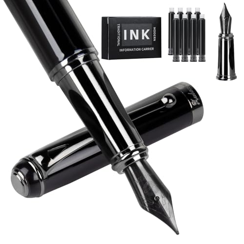 Fountain Pen-Smooth Writing Metal Water Pen with Gift Case Fine Nib Consistent Ink Flow Luxury Pen for Nice Pens Includes a Calligraphy Nib 8 Cartridges a Ink Refill Converter(Grey) - color: Grey