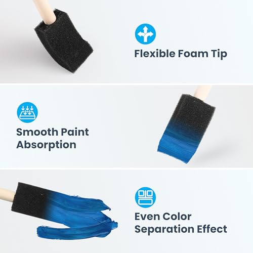 Bulk Foam Paint Brushes, 50 Pcs Disposable, 1-inch Sponge Brushes for Painting, Staining, Varnishes & DIY Craft Projects - By TX liteart - size: 1 inch