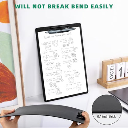 FRETONBA Black Clipboard with Pen Holder, 2 Pack Plastic Clipboard with Low Profile Metal Clip, Hanging Clip Boards Holds 8.5x11 Inch Papers, Standard A4 Letter Size Clip Boards for Offices & School - style: 2 Pack-Black