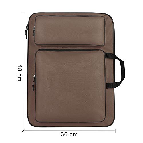 haozaikeji A3 Artist Portfolio Carry Case Bag Portable Waterproof Canvas Shoulder Bag Painting Pad Backpack for Sketching Painting Art Supplies with Shoulder Straps & Carry Handle - color: Brown