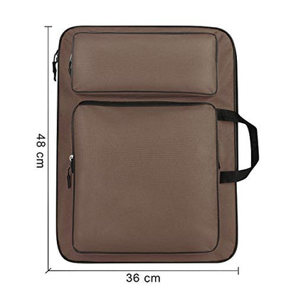 haozaikeji A3 Artist Portfolio Carry Case Bag Portable Waterproof Canvas Shoulder Bag Painting Pad Backpack for Sketching Painting Art Supplies with Shoulder Straps & Carry Handle - color: Brown