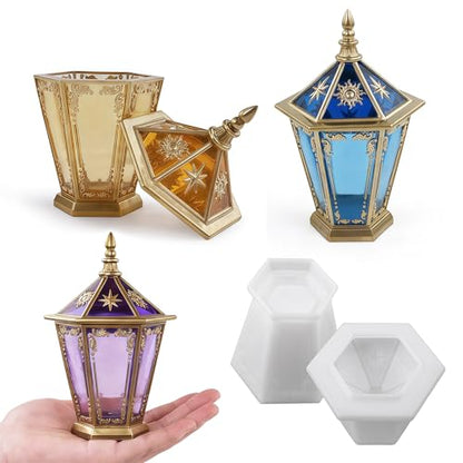 Actvty Hexagonal Jar Resin Molds, Jar Silicone Molds with Lid for Epoxy Resin Casting, Storage Jar Mold DIY Jewelry Box, Candle Jars, Gypsum, Resin Craft - color: Hexagonal Jar Mold