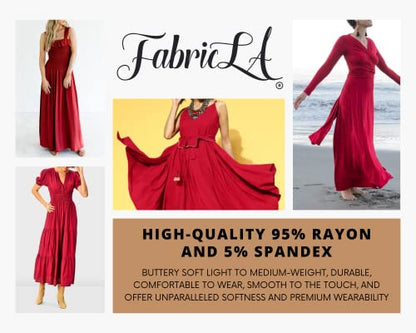 FabricLA Rayon Jersey Spandex - 4 Way Stretch - 58/60" Inches (150 CM) Wide - Medium to Heavy Fabric 240gsm - Red, 5 Yards - color: Red, size: 5 Yard Pre Cut