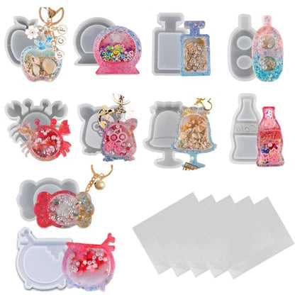 iSuperb 10pcs Shaker Resin Silicone Model and 5pcs Plastic Seal Film Resin Clear Protective Sheet for Animal Silicone Shaker Models DIY Jewelry Making Pendant Keychain - color: 10pcs