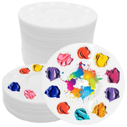 40 PCS Paint Tray Palettes,White Paint Trays for Kids,Round Plastic Paint Pallets with 10 Wells,Acrylic Paint Palette for Students DIY Craft,School Project,Painting Party