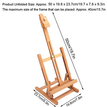 SUNGOOYUE Tabletop Wooden Studio Easel Adjustable H Frame Drawing Board in Red Beech with Electroplating Hardware Height and Angle Adjustment for Artists Home