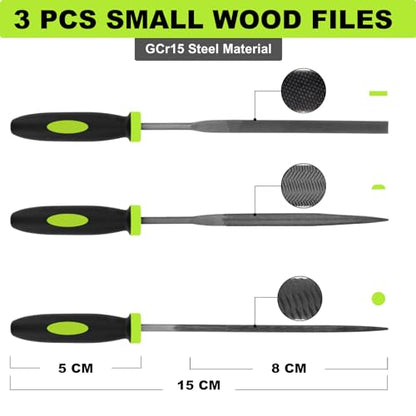 19 pcs File Set, Includes 5 pcs Large Steel Files, 12 pcs Jewelers File Set and Wire Brushes Ideal Hand File Tools for Woodwork, Metal, Model Applications - style: 19 Pieces