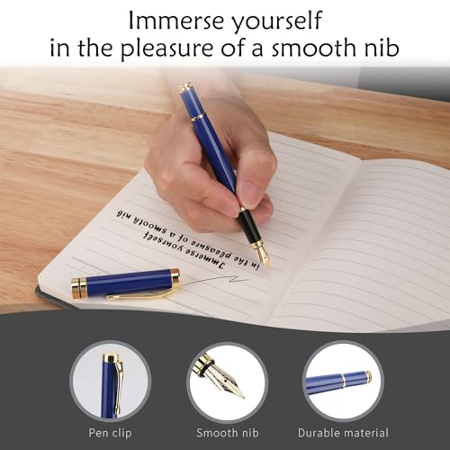 Tiankool Luxury Fountain Pen,Fine Nib, Exquisite Pen Gift Set for Men&Women-Includes 10 Ink Cartridges&Ink Converter- Nice Pens - Blue - color: Blue