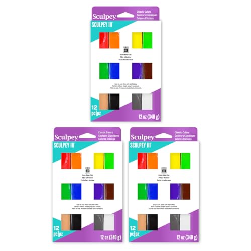 Sculpey Polymer Clay Sculpey III Oven-Bake 12-Count Classic Assortment, 12 Assorted Classic Colors in 1 oz. Bars, Perfect for Jewelry and Crafting, Class Pack of 3 Sets, 36 Bars of Clay Total - style: Classic, 3-Pack