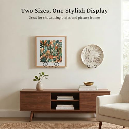 Plate Hangers for the Wall - 2 Pack Metal Wall Mount Display Holders for 9"-12" Decorative Plates, Picture Frames, Plaques and Signs - Includes Anchors and Screws - size: Large with Screws