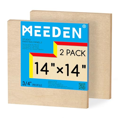 MEEDEN Unfinished Wood Canvas Board: 3/4” Deep 14x14” Wooden Canvas Panel Pack of 2 - Blank Cradled Wood Art Board for Painting - size: 14"x14"- 2 Pack