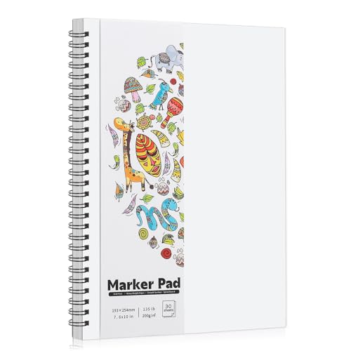 135lb/200gsm Marker Paper Pad, 7.6×10in Double Sided Bleedproof Marker Sketchbook, 30 Sheets Art Paper Sketch Pad, Painting Coloring Smooth Alcohol Marker Paper for DIY, Drawing, Ideal Gift - size: 7.6×10 Inch (1 pack)