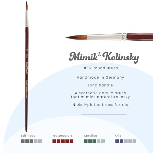 Creative Mark Mimik Kolinsky Watercolor Brush - # 16 Round - Long Handle Synthetic Paint Brush - Handmade in Germany - Synthetic Sable Paint Brushes for Professional Artists - Animal-Friendly - size: 16