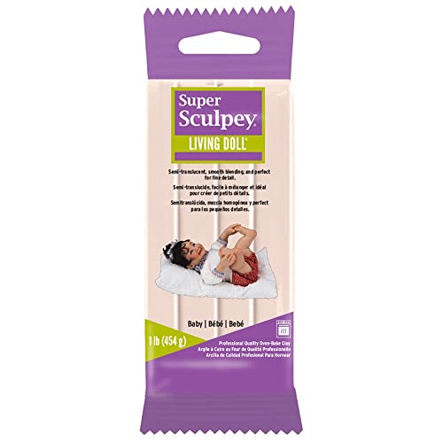 Polyform Super Sculpey Living Doll Baby, Premium, Non Toxic, Soft, Sculpting Modeling Polymer Clay, Oven Bake Clay, 1 Pound bar. Great for All Advanced sculptors, Artists and Doll Makers.