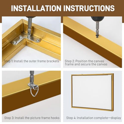 Fepinc Canvas Floating Frame, Canvas Frame 0.75 inches deep Floater for Canvas Panel Oil Painting Wall Art Prints (Gold, 15.7x23.6) - color: Gold, size: 15.7x23.6