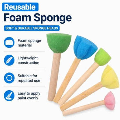 15 Pcs Foam Sponge Paint Brushes Round Flower Paint Sponges Assorted Size Foam Paint Brushes with Wooden Handles Craft Painting Tools for Artists DIY Projects