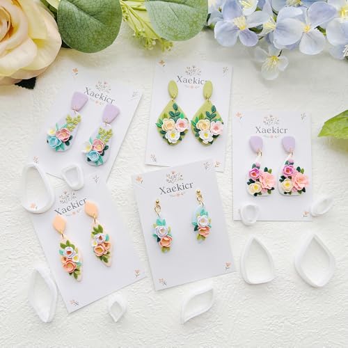 Spring Floral Polymer Clay Cutters Set – Teardrop & Geometric Clay Cutters, Polymer Clay Molds for Clay Earring Cutters, Clay Tools - color: 2G color