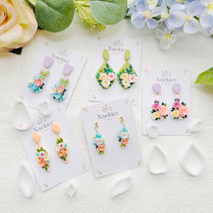 Spring Floral Polymer Clay Cutters Set – Teardrop & Geometric Clay Cutters, Polymer Clay Molds for Clay Earring Cutters, Clay Tools - color: 2G color