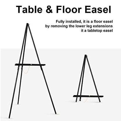 Falling in Art 65" A-Frame Tripod Easel Stand, Wooden Display Easel with Adjustable Canvas Holder, Floor Easel for Wedding Signs, Posters, Paintings, Artwork(Black) 1 Pack - color: Black-1 Pack