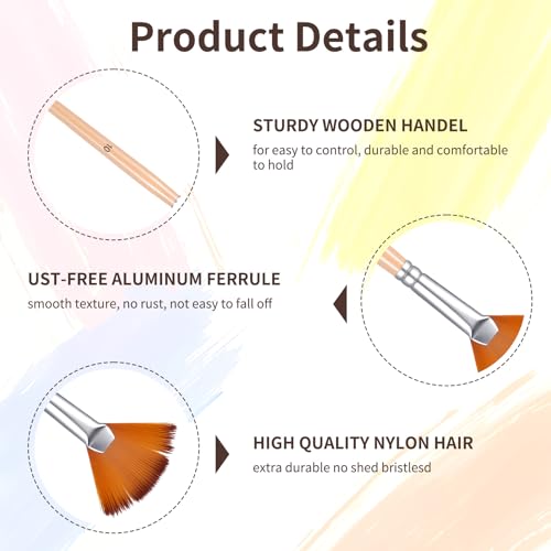 Fan Brush for Painting, 5 Pcs Fan Brush Set Long Wood Handle Paint Brushes Soft Anti-Shedding Professional Artist Painting Brushes for Acrylic Oil Watercolor Gouche Kits(2#, 4#, 6#, 8#, 10#)