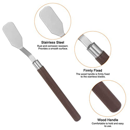 HARFINGTON 2pcs Palette Knives 18mm Width Stainless Steel Flat Spatula Painting Pallet Knife with Wood Handle for Oil Acrylic Canvas Mixing Spreading