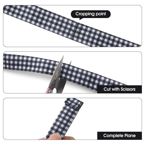 BOHARERS 3-Pocket Waist Apron With Black And White Plaid Shoulder Straps - Black Waitress Waiter Server Short Aprons - color: A2-1 Pack Black and White Plaid Straps